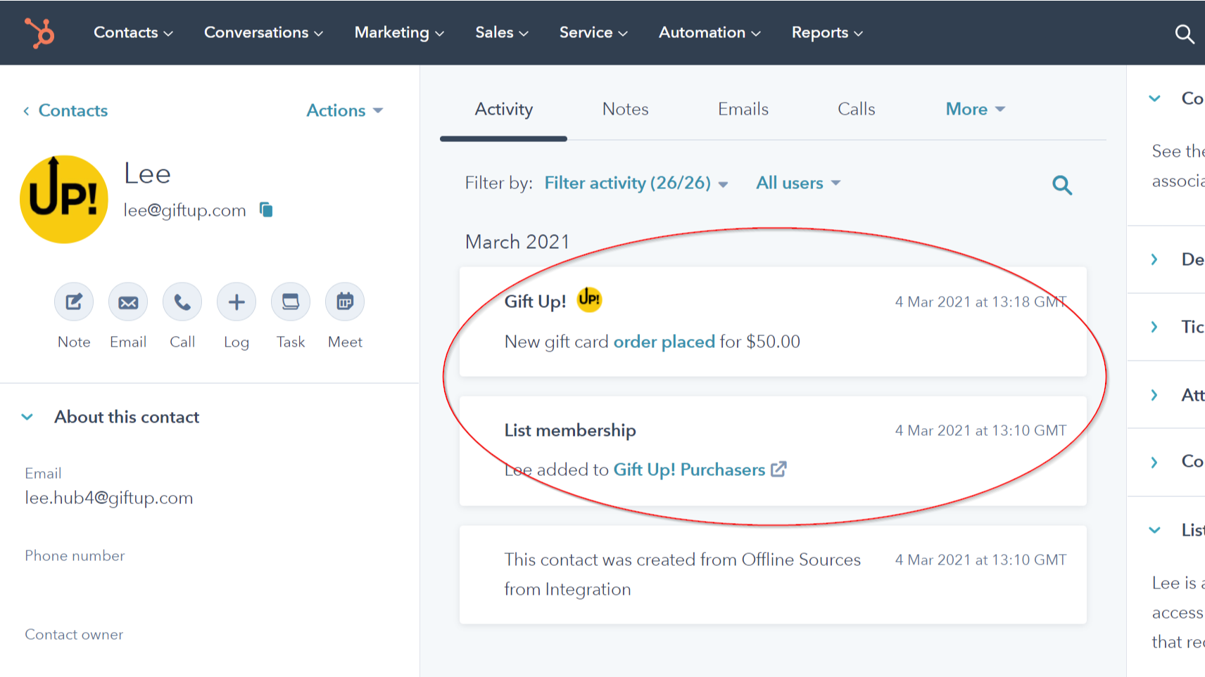 We'll sync contact and purchases as events in HubSpot