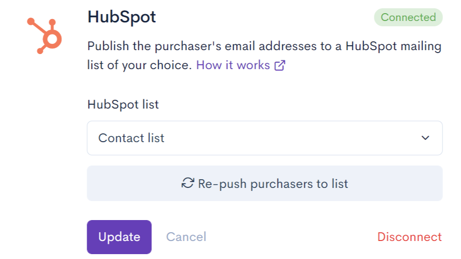 Adds gift card purchaser's contact info to HubSpot List